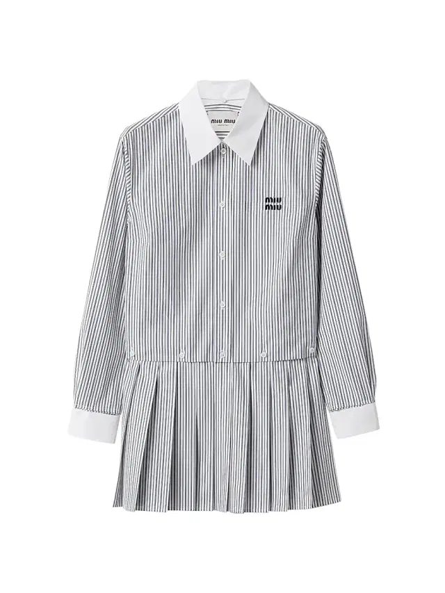 Women's Pleated Striped Poplin Mini-Dress - White