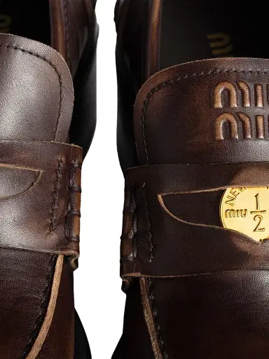 Miu Miu Women's Decò Calf Leather Loafers - Brown | Thumbnail 3