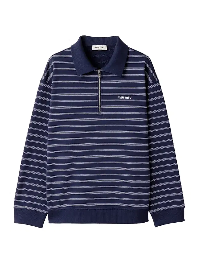 Women's Striped Zipper Polo Shirt - Blue