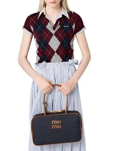 Miu Miu Women's Beau Denim Top Handle Bag - Blue | Thumbnail 2 Miu Miu Women's Beau Denim Top Handle Bag - Blue | Thumbnail 2