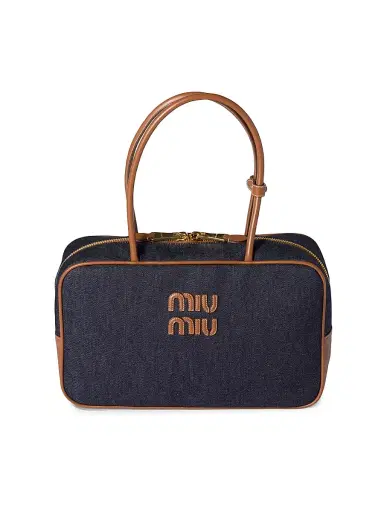 Miu Miu Women's Beau Denim Top Handle Bag - Blue | Thumbnail 1 Miu Miu Women's Beau Denim Top Handle Bag - Blue | Thumbnail 1