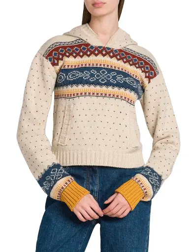 Etro Women's Fair Isle-Style Wool Hoodie - Multicoro Baige Base | Thumbnail 3