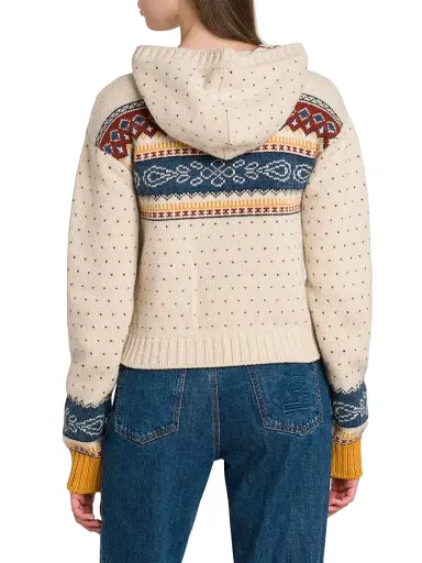 Etro Women's Fair Isle-Style Wool Hoodie - Multicoro Baige Base | Thumbnail 5