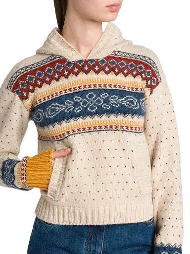 Etro Women's Fair Isle-Style Wool Hoodie - Multicoro Baige Base | Thumbnail 7