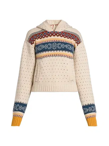Etro Women's Fair Isle-Style Wool Hoodie - Multicoro Baige Base | Thumbnail 1