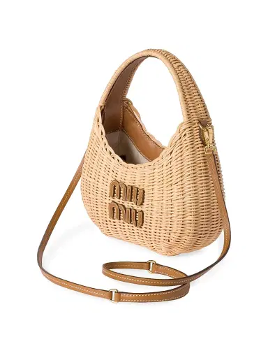 Miu Miu Women's Wander Wicker Top Handle Bag - Beige Khaki | Thumbnail 2