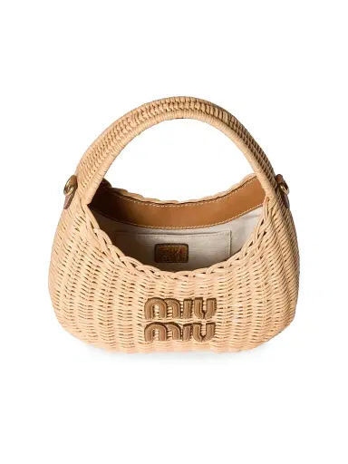 Miu Miu Women's Wander Wicker Top Handle Bag - Beige Khaki | Thumbnail 4