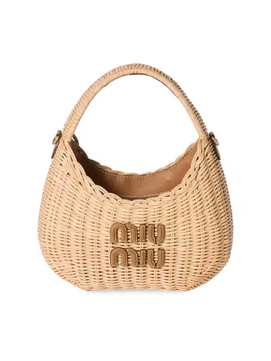 Miu Miu Women's Wander Wicker Top Handle Bag - Beige Khaki | Thumbnail 1