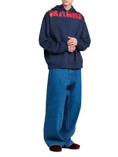 Marni Men's Monolith Logo Cotton Hoodie - Blue Kyanite - Size 46 | Thumbnail 2 Marni Men's Monolith Logo Cotton Hoodie - Blue Kyanite - Size 46 | Thumbnail 2
