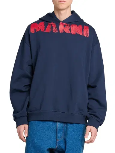 Marni Men's Monolith Logo Cotton Hoodie - Blue Kyanite - Size 46 | Thumbnail 3 Marni Men's Monolith Logo Cotton Hoodie - Blue Kyanite - Size 46 | Thumbnail 3