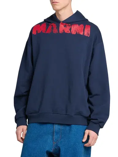 Marni Men's Monolith Logo Cotton Hoodie - Blue Kyanite - Size 46 | Thumbnail 4 Marni Men's Monolith Logo Cotton Hoodie - Blue Kyanite - Size 46 | Thumbnail 4