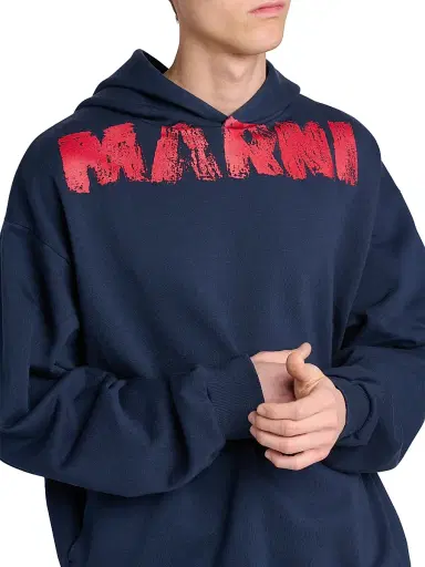 Marni Men's Monolith Logo Cotton Hoodie - Blue Kyanite - Size 46 | Thumbnail 6 Marni Men's Monolith Logo Cotton Hoodie - Blue Kyanite - Size 46 | Thumbnail 6
