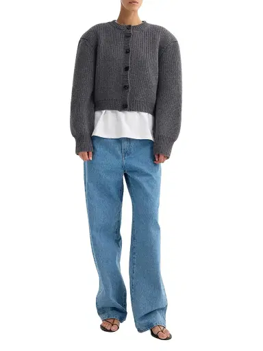 RÓHE Women's Padded Wool Cardigan - Mid Grey Melange - Size 8 | Thumbnail 2