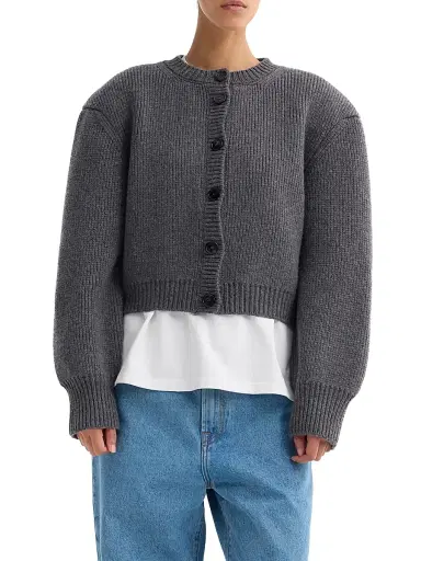 RÓHE Women's Padded Wool Cardigan - Mid Grey Melange - Size 8 | Thumbnail 3