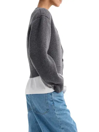 RÓHE Women's Padded Wool Cardigan - Mid Grey Melange - Size 8 | Thumbnail 4