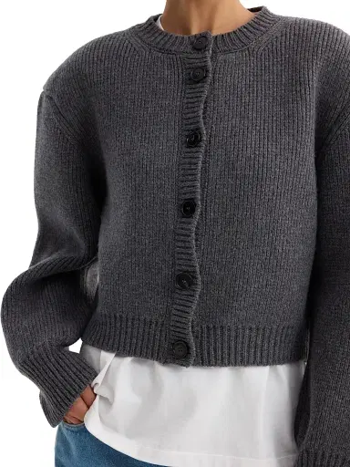 RÓHE Women's Padded Wool Cardigan - Mid Grey Melange - Size 8 | Thumbnail 6