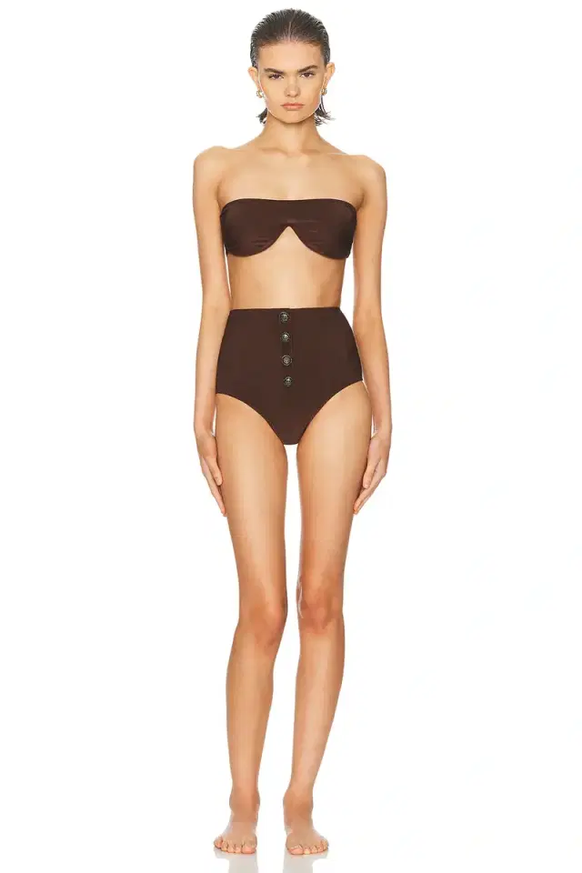 ADRIANA DEGREAS Corduroy High-Leg Strapless Bikini Set