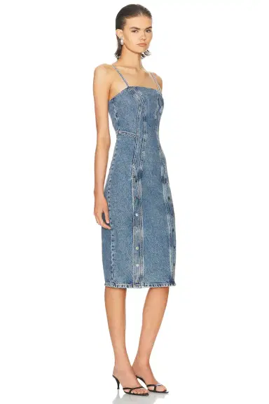 Fleur du Mal Colored Denim Midi Snap Dress | Thumbnail 2