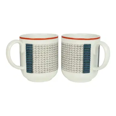 HERMÈS Hermes "Tressages Equestres" Orange, White and Blue Porcelain Coffee Cup & Saucer Set of 2 | Thumbnail 2