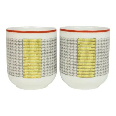 HERMÈS Hermes "Tressages Equestres" Orange, White and Blue Porcelain Coffee Cup & Saucer Set of 2 | Thumbnail 3