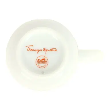 HERMÈS Hermes "Tressages Equestres" Orange, White and Blue Porcelain Coffee Cup & Saucer Set of 2 | Thumbnail 4