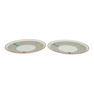 HERMÈS Hermes "Tressages Equestres" Orange, White and Blue Porcelain Dessert Plate Set of 2 | Thumbnail 2