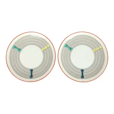 HERMÈS Hermes "Tressages Equestres" Orange, White and Blue Porcelain Dessert Plate Set of 2 | Thumbnail 1