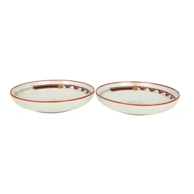HERMÈS Hermes Medium "Tressages Equestres" Orange, White and Blue Porcelain Hollow Plate Set of 2 | Thumbnail 2