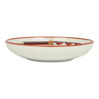 HERMÈS Hermes Medium "Tressages Equestres" Orange, White and Blue Porcelain Hollow Plate Set of 2 | Thumbnail 3