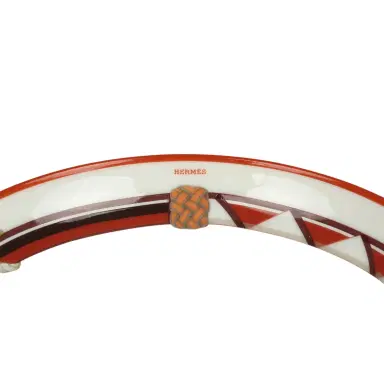 HERMÈS Hermes Medium "Tressages Equestres" Orange, White and Blue Porcelain Hollow Plate Set of 2 | Thumbnail 4