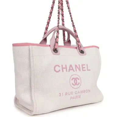 Chanel Pre-owned Chanel Medium Deauville Shopping Tote Light Pink Raffia and Canvas Silver Hardware | Thumbnail 2 Chanel Pre-owned Chanel Medium Deauville Shopping Tote Light Pink Raffia and Canvas Silver Hardware | Thumbnail 2