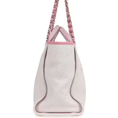 Chanel Pre-owned Chanel Medium Deauville Shopping Tote Light Pink Raffia and Canvas Silver Hardware | Thumbnail 4 Chanel Pre-owned Chanel Medium Deauville Shopping Tote Light Pink Raffia and Canvas Silver Hardware | Thumbnail 4