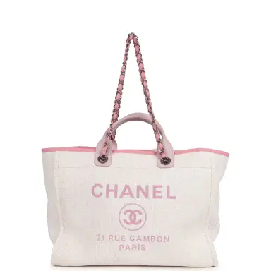 Chanel Pre-owned Chanel Medium Deauville Shopping Tote Light Pink Raffia and Canvas Silver Hardware | Thumbnail 1 Chanel Pre-owned Chanel Medium Deauville Shopping Tote Light Pink Raffia and Canvas Silver Hardware | Thumbnail 1