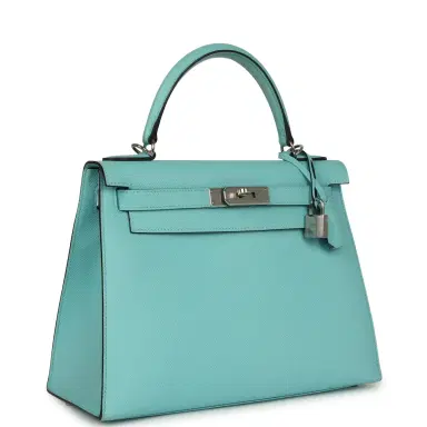 HERMÈS Pre-owned Hermes Kelly Sellier 28 Bleu Atoll Epsom Palladium Hardware | Thumbnail 2