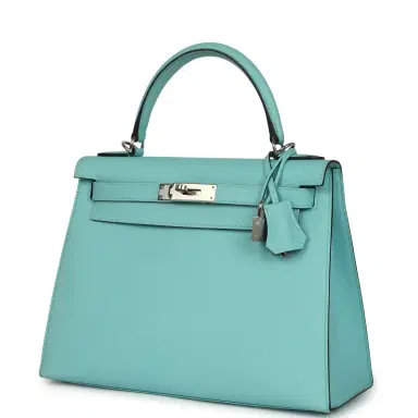 HERMÈS Pre-owned Hermes Kelly Sellier 28 Bleu Atoll Epsom Palladium Hardware | Thumbnail 3