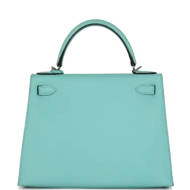 HERMÈS Pre-owned Hermes Kelly Sellier 28 Bleu Atoll Epsom Palladium Hardware | Thumbnail 5