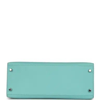 HERMÈS Pre-owned Hermes Kelly Sellier 28 Bleu Atoll Epsom Palladium Hardware | Thumbnail 6