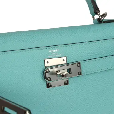 HERMÈS Pre-owned Hermes Kelly Sellier 28 Bleu Atoll Epsom Palladium Hardware | Thumbnail 7