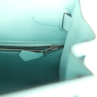 HERMÈS Pre-owned Hermes Kelly Sellier 28 Bleu Atoll Epsom Palladium Hardware | Thumbnail 9