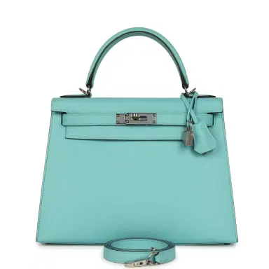 HERMÈS Pre-owned Hermes Kelly Sellier 28 Bleu Atoll Epsom Palladium Hardware | Thumbnail 1