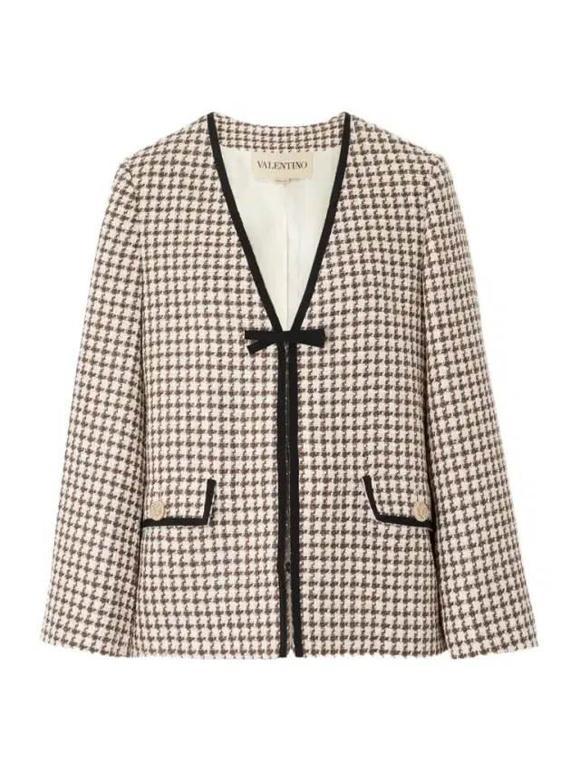 Grosgrain-trimmed Houndstooth Cotton-blend Tweed Jacket
