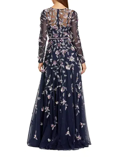 Mac Duggal Women's Floral Embellished Mesh Long-Sleeve Gown - Midnight Multi - Size 24 | Thumbnail 2 Mac Duggal Women's Floral Embellished Mesh Long-Sleeve Gown - Midnight Multi - Size 24 | Thumbnail 2