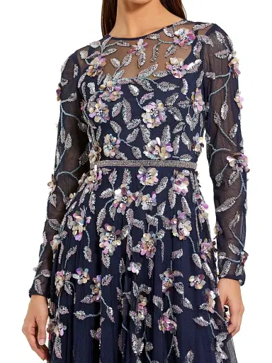 Mac Duggal Women's Floral Embellished Mesh Long-Sleeve Gown - Midnight Multi - Size 24 | Thumbnail 3 Mac Duggal Women's Floral Embellished Mesh Long-Sleeve Gown - Midnight Multi - Size 24 | Thumbnail 3