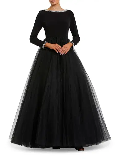 Mac Duggal Women's Crystal-Embellished Tulle Gown - Black - Size 18 | Thumbnail 1 Mac Duggal Women's Crystal-Embellished Tulle Gown - Black - Size 18 | Thumbnail 1