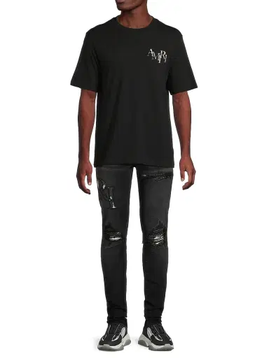 Amiri Men's Staggered Logo Skinny Jeans - Vintage Black | Thumbnail 2 Amiri Men's Staggered Logo Skinny Jeans - Vintage Black | Thumbnail 2