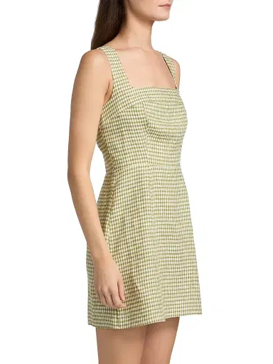 Reformation Women's Celosia Gingham Linen Minidress - Avocado Check - Size 12 | Thumbnail 4