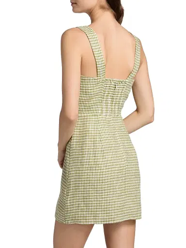 Reformation Women's Celosia Gingham Linen Minidress - Avocado Check - Size 12 | Thumbnail 5