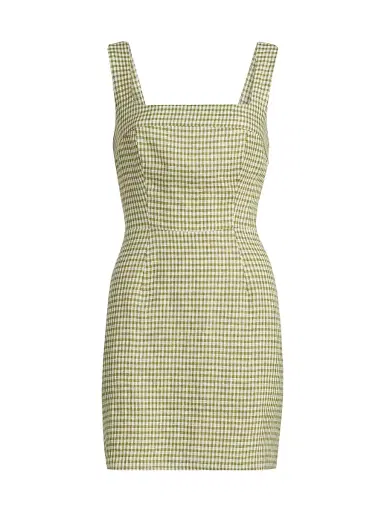 Reformation Women's Celosia Gingham Linen Minidress - Avocado Check - Size 12 | Thumbnail 1