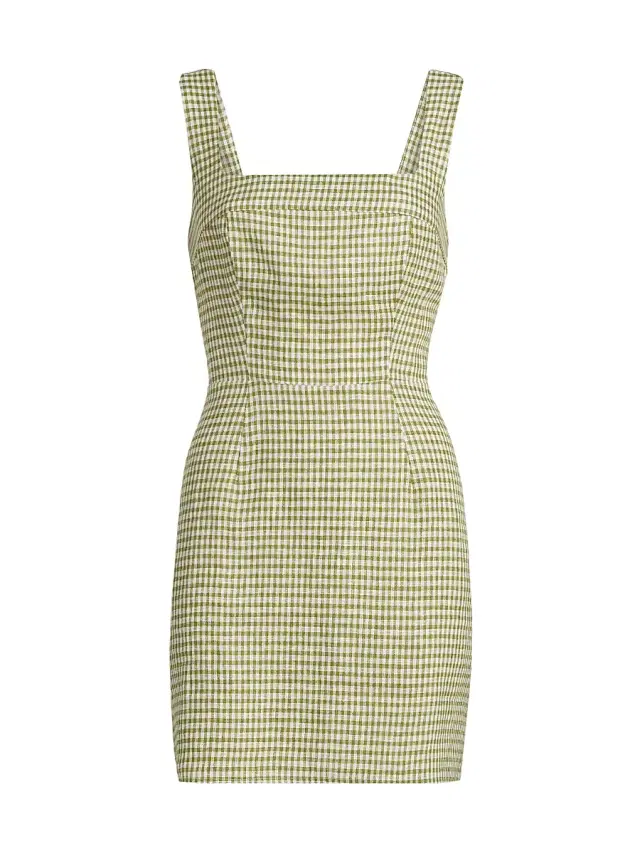 Reformation Women's Celosia Gingham Linen Minidress - Avocado Check