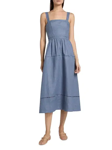 Reformation Women's Everett Linen Midi-Dress - Cornflower - Size 10 | Thumbnail 3 Reformation Women's Everett Linen Midi-Dress - Cornflower - Size 10 | Thumbnail 3